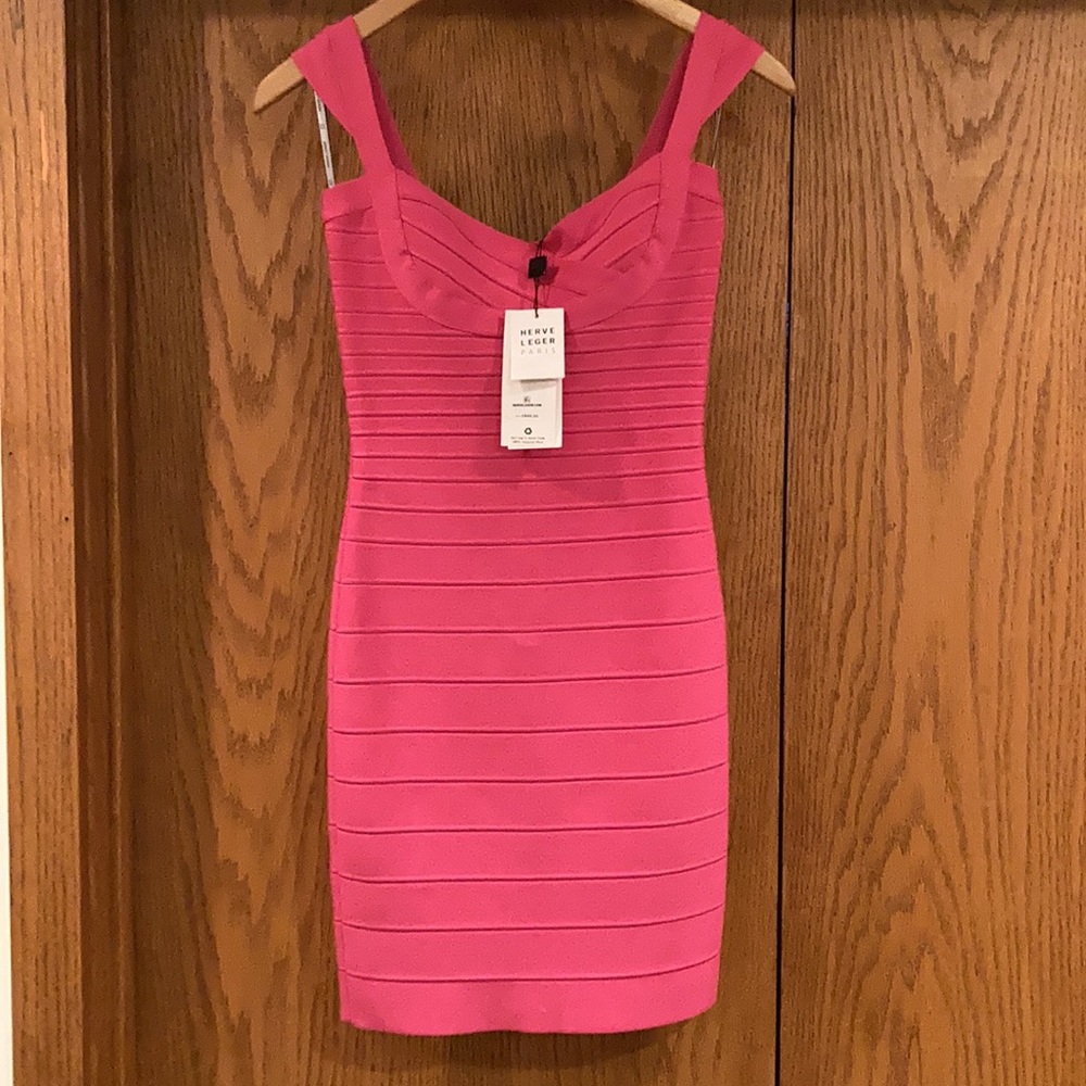 Herve Leger Paris Sweetheart Neck Bandage Dress